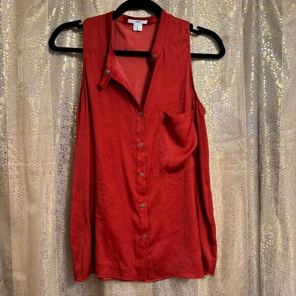 Helmut by Helmut Lang Burnt Orange Flowy Button Down Tank Top XS - Picture 1 of 7